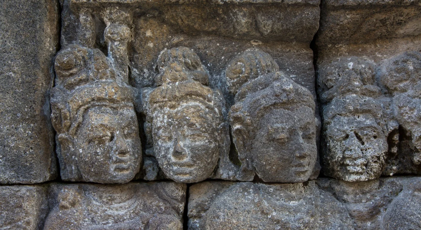 Rows of stupas across the upper terraces of Borobudur