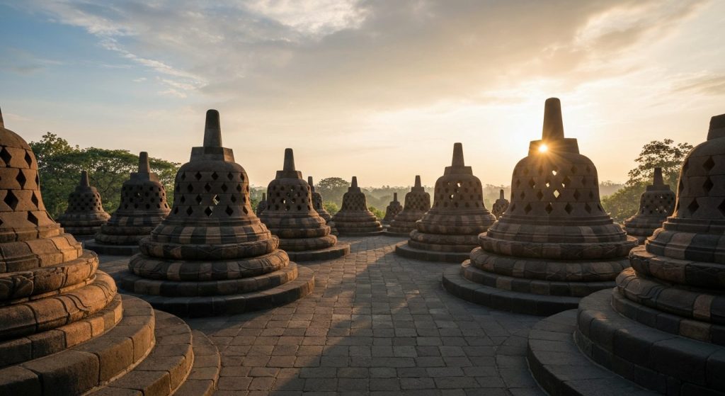 how to get to borobudur from yogyakarta — Photorealistic editorial travel photograph relevant to: The independent planni
